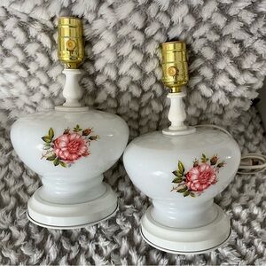 Milk Glass Floral Vintage Table Lamps